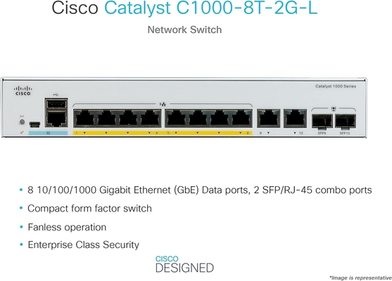 Cisco Catalyst 1000-8T-2G-L Network Switch, 8 Gigabit Ethernet (GbE) Ports, 2X 1G SFP/RJ-45 Combo Ports