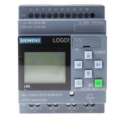 Siemens LOGO! 8.3 PLC (6ED1052-1MD08-0BA1) Basic Unit 12/24RCE, 8DI/4DO, Ethernet, Display