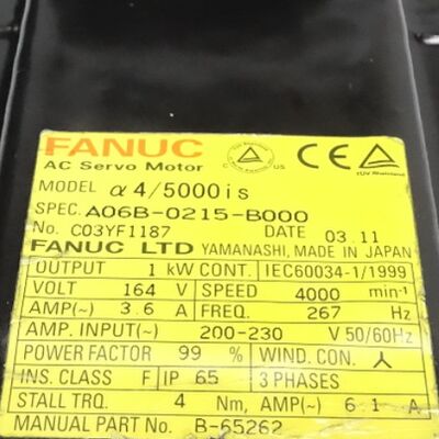 FANUC A06B-0215-B000 AC Servo Motor | AiS4/5000 TPR a1000 CNC Drive