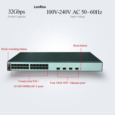 HUAWEI S5720S-28X-PWR-LI-AC 24 Ethernet 10/100/1000 Ports 4 10 Gig SFP+ PoE+ 370W POE AC 110/220V