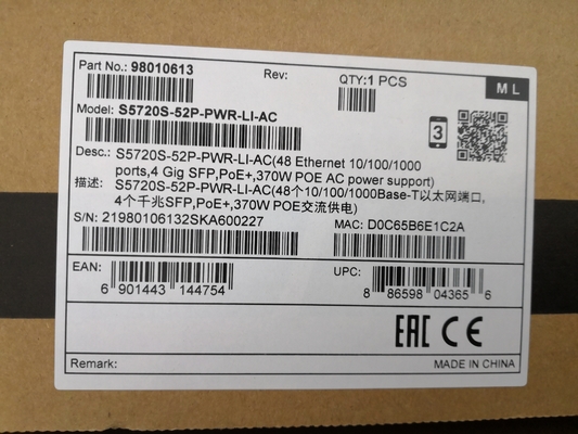 S5720S-52P-PWR-LI-AC  48 Ethernet 10/100/1000 Ports  4 Gig SFP  PoE+  370W POE AC 110/220V